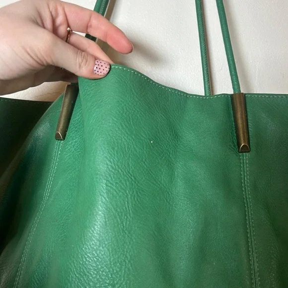 Anthropologie Green Faux Leather Tote Bag Large Shoulder Handbag Everyday Casual - Picture 2 of 9